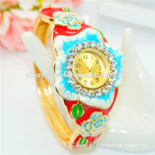 Reloj de lujo colorido personalizado del brazalete de la flor del Rhinestone para las mujeres B075